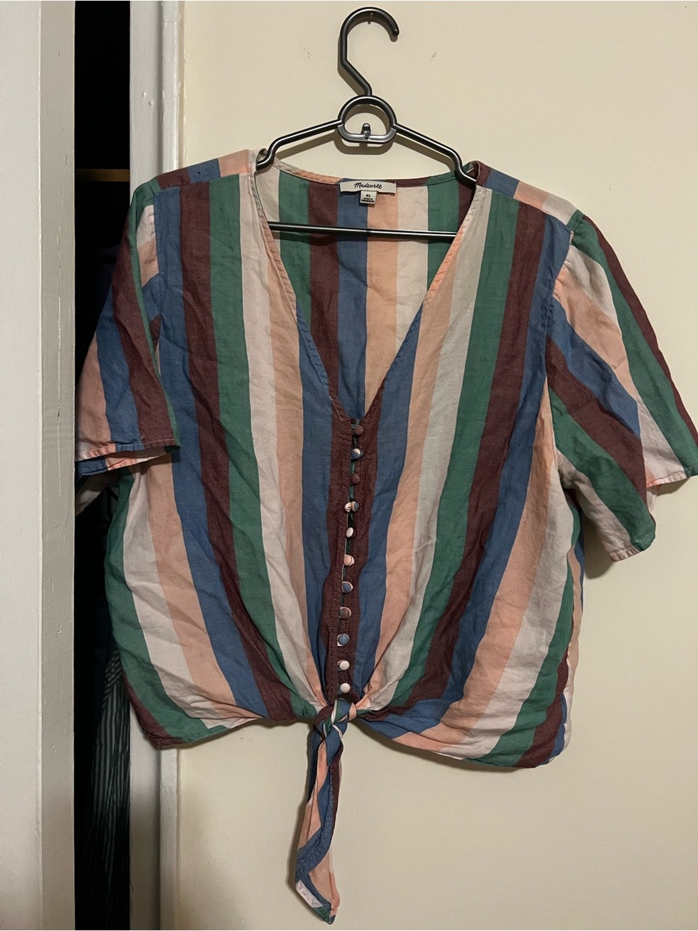Madewell Multi-Stripe Tie-Front Button Blouse